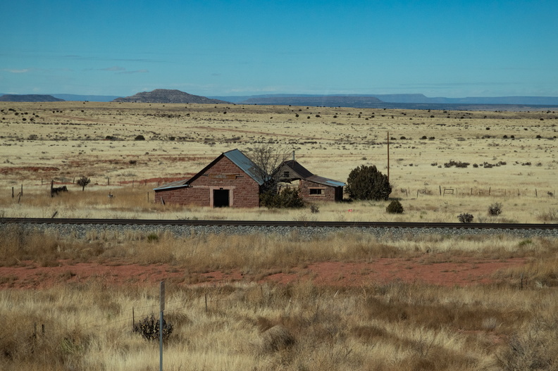 Old farm buildings in northern New Mexico along I-40